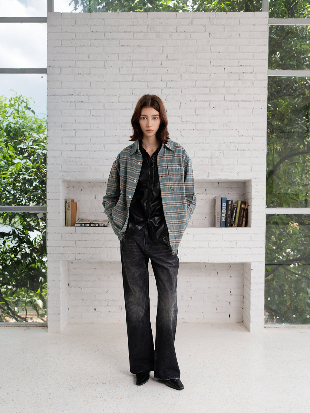 Amicus Animae dirty pink plaid flannel shirt jacket