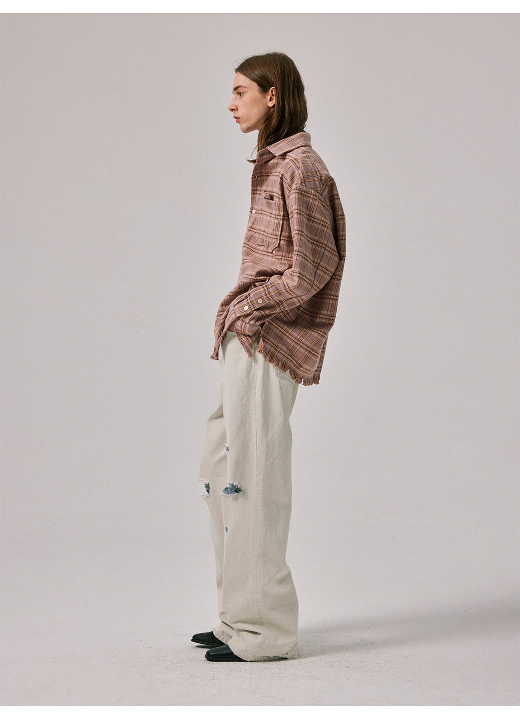 Amicus Animae dirty pink plaid flannel shirt jacket