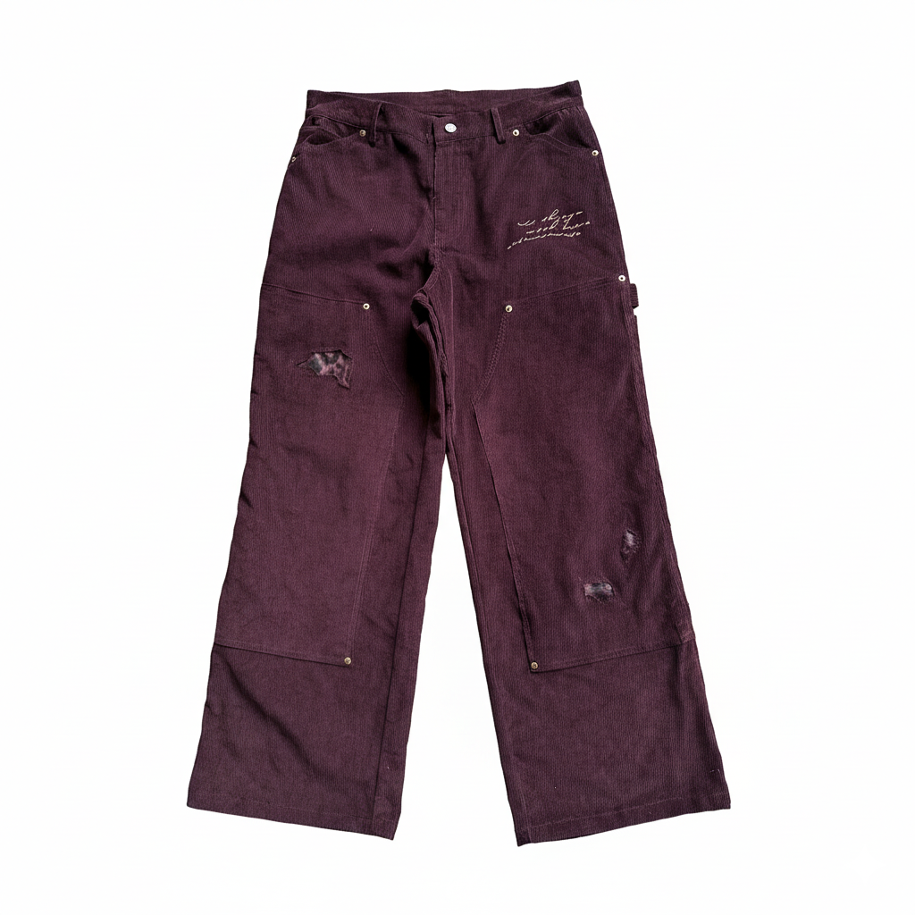 Erole "painted seal" embroidered wine red leopard patch corduroy b01 retro work pants double knee logging pants