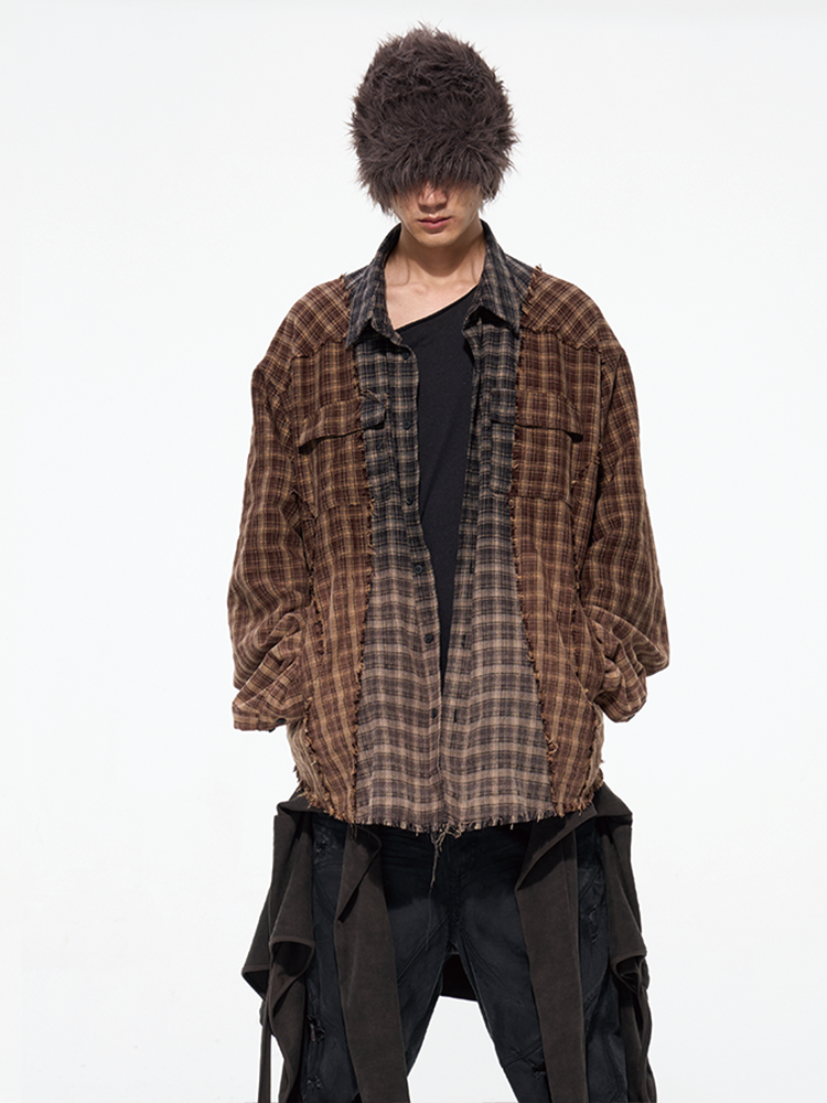 D5OVE 'Savages' vintage patchwork checkered shirt