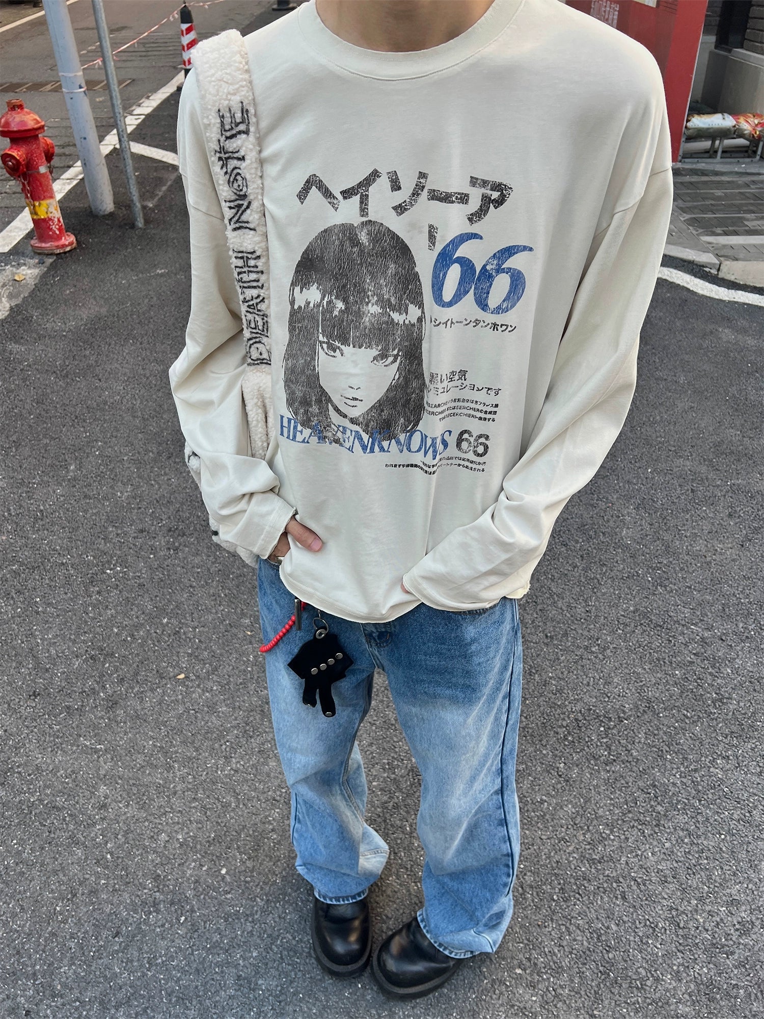 Erole "Original Authentic" Shibuya Girl 250g vintage distressed digital printed long sleeved VintageT T-shirt