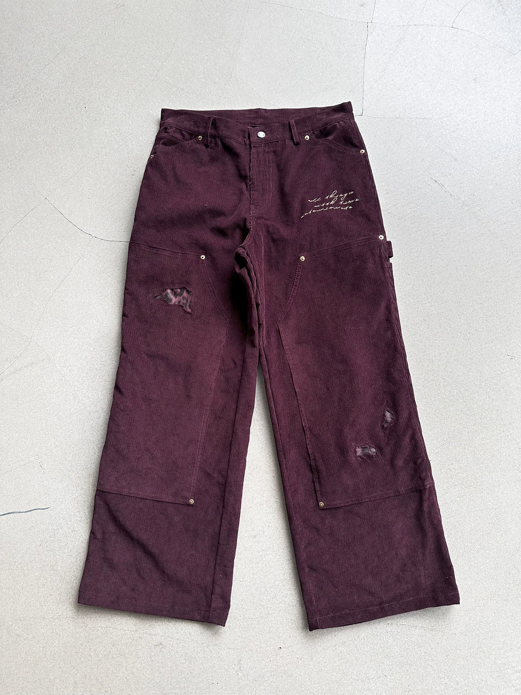 Erole "painted seal" embroidered wine red leopard patch corduroy b01 retro work pants double knee logging pants