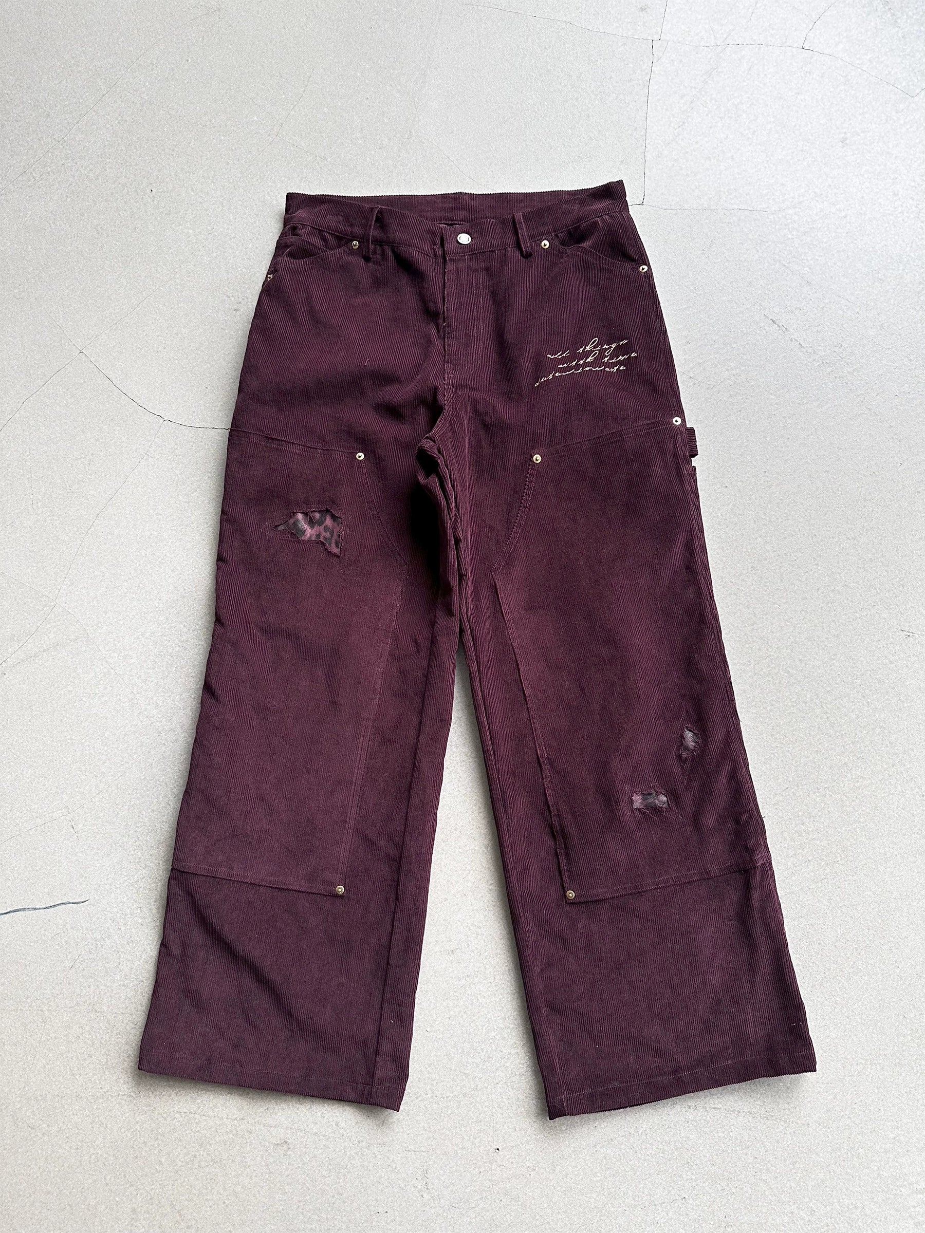 Erole "painted seal" embroidered wine red leopard patch corduroy b01 retro work pants double knee logging pants
