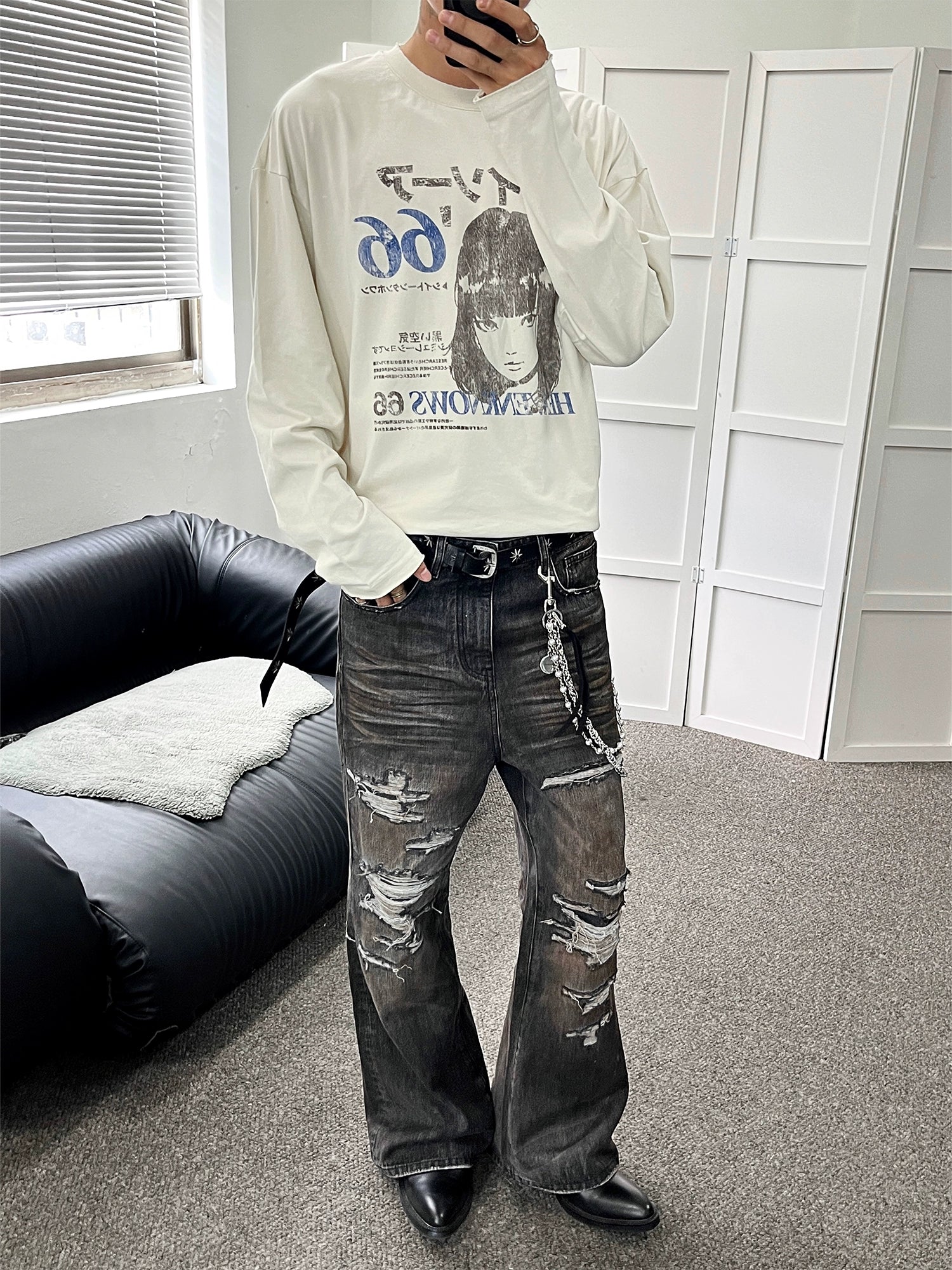 Erole "Original Authentic" Shibuya Girl 250g vintage distressed digital printed long sleeved VintageT T-shirt