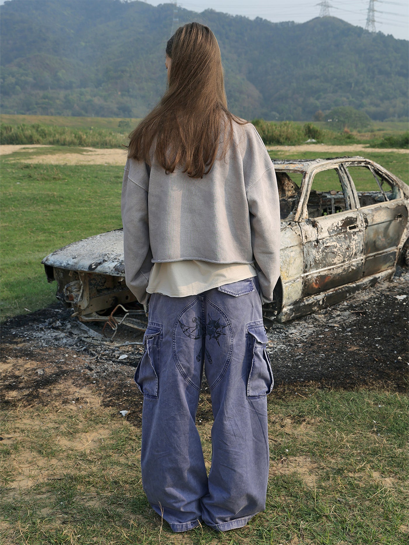 SONGAADON 25FW Babsi portrait printed washed pullover hoodie