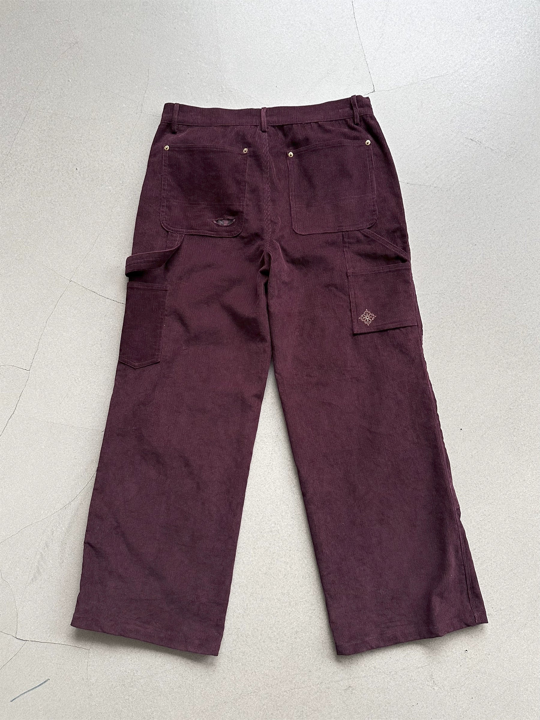 Erole "painted seal" embroidered wine red leopard patch corduroy b01 retro work pants double knee logging pants